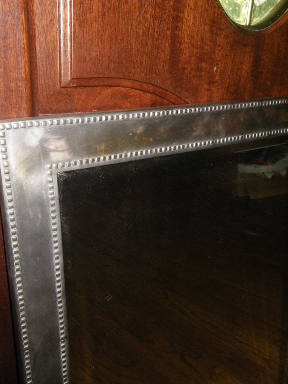 Vintage Large Metal Framed Mirror Brushed Nickle Finish Made in India 25” x 20” - Picture 2 of 5